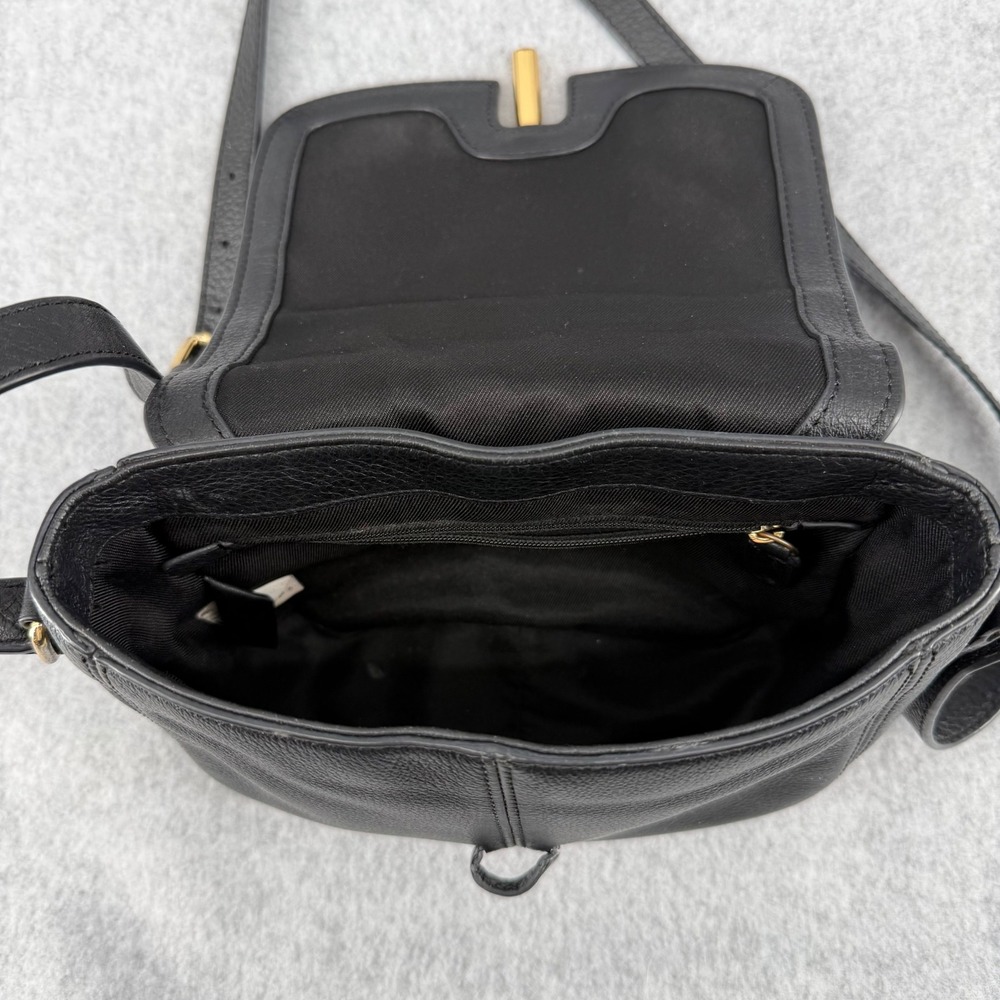 Vince Camuto Black Pebbled Leather Crossbody Bag Gold Toggle Saddle Bag - Picture 6 of 10